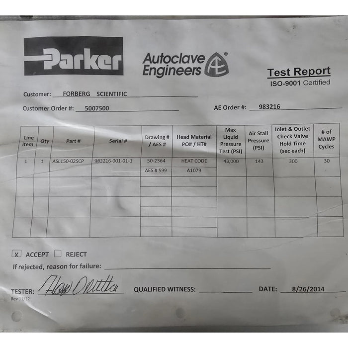 PARKER AUTOCLAVE ENGINEERS ASL150-02SCP / ASL150-02 6" AIR DRIVEN LIQUID PUMP