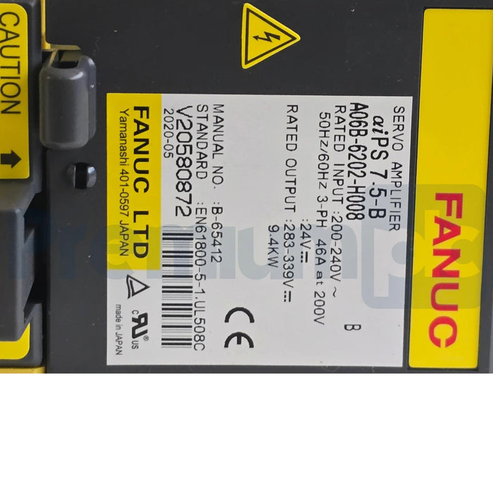 FANUC A06B-6202-H008 aiPS 7.5-B ALPHA SERVO AMPLIFIER POWER SUPPLY 9.4kW NSMP