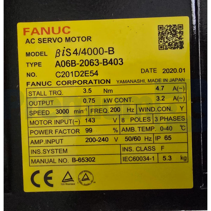 FANUC A06B-2063-B403 BiS 4/4000-B AC SERVO MOTOR 0.75kW A06B2063B403 NSNP