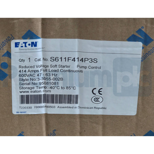 EATON S611F414P3S REDUCED VOLTAGE S611 SOFT STARTER PUMP CONTROL 414A 450HP NSMP