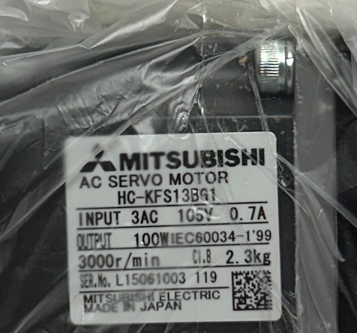 MITSUBISHI HC-KFS13BG1 1/20 / HCKFS13BG1 AC SERVO MOTOR W/ BRAKE K6520 1/20 NSMP