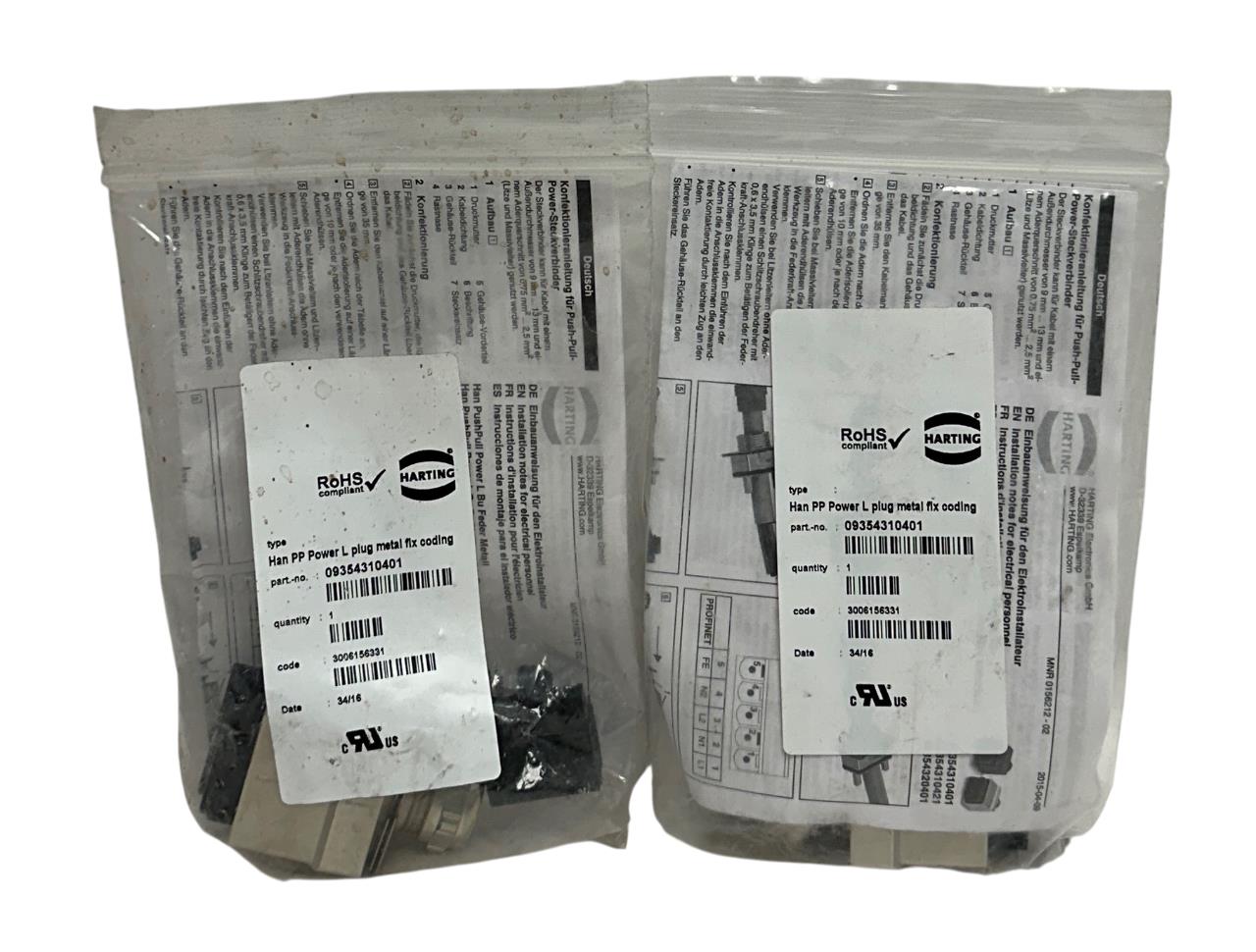 2 HARTING 09354310401 HAN PP POWER L PLUGS METAL FLX CODING PUSH-IN OEM NSMP