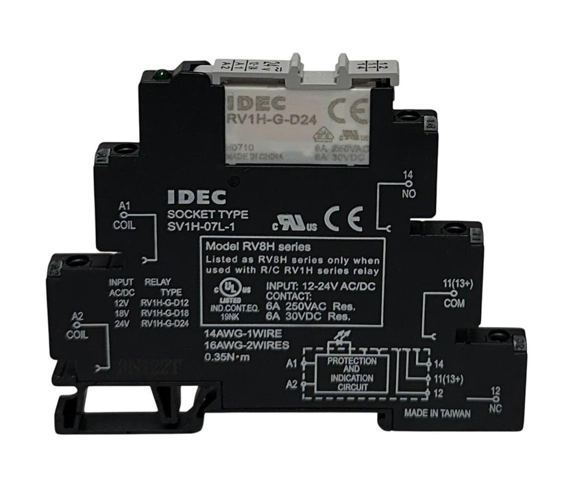10 IDEC RV8H-L-AD24 / RV8HLAD24 INTERFACE RELAYS ASSEMBLED 24VAC/DC RV8 6mm NSMP