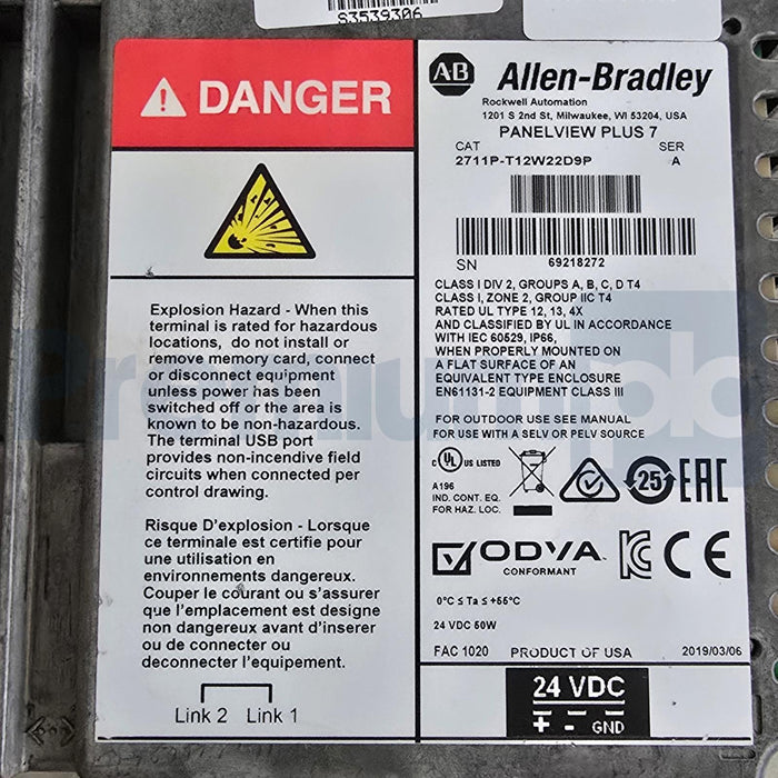 ALLEN BRADLEY 2711P-T12W22D9P /A PanelView PLUS 7 GRAPHIC TERMINAL 12" XLNT