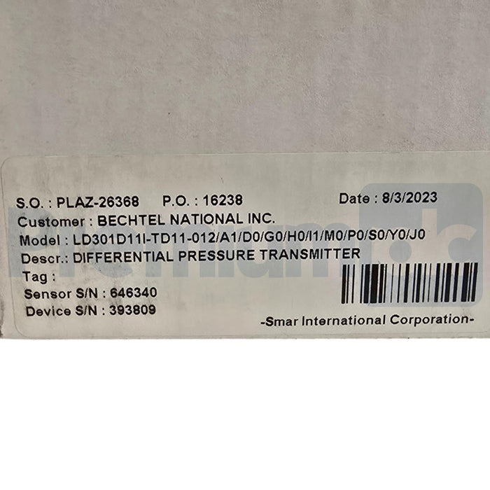 SMAR LD301 HART SMART DIFFERENTIAL PRESSURE TRANSMITTER LD301-D11I-TD11-012 NSMP