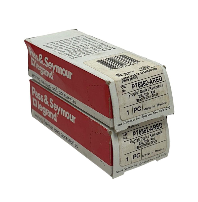 2 PASS & SEYMOUR LEGRAND PT5362-ARED / PT5362ARED DUPLEX RECEPTACLES 20A NSMP