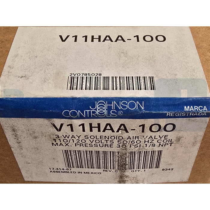JOHNSON CONTROLS V11HAA-100 3-WAY SOLENOID AIR VALVE 120V/COIL 30PSI 1/8NPT NSMP