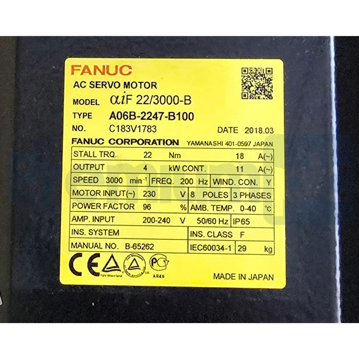 FANUC A06B-2247-B100 aiF 22/3000-B AC SERVO MOTOR 4kW A06B2247B100 NSMP