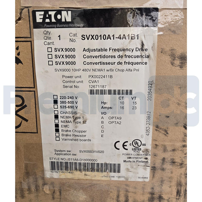 EATON SVX010A1-4A1B1 SVX9000 VFD DRIVE 10HP 480V NEMA 1 w/BR SVX010A14A1B1 NSMP