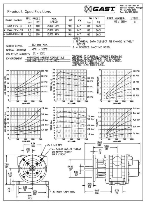 GAST 16AM-FRV-13 - 16AMFRV13 REVERSIBLE AIR MOTOR 9HP, 2000RPM FOOT MOUNT NSMP
