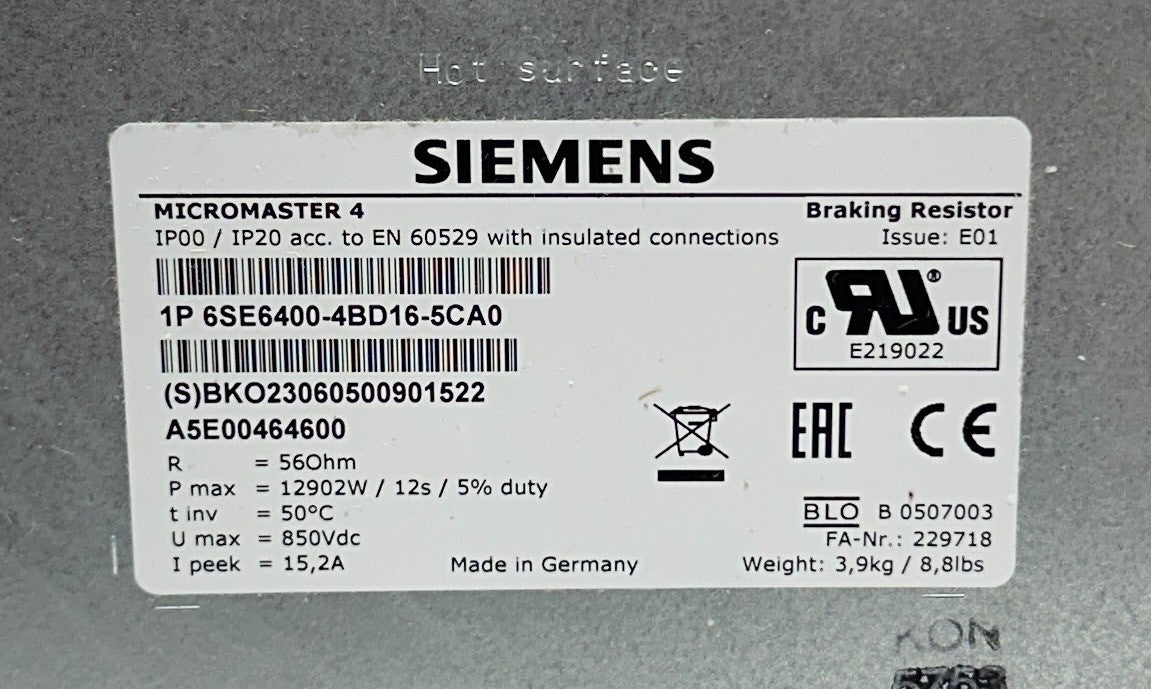 SIEMENS 6SE6400-4BD16-5CA0 / 6SE64004BD165CA0 MICROMASTER BRAKING RESISTOR NSMP