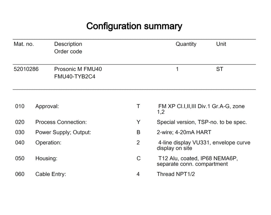 ENDRESS+HAUSER E+H FMU40-TYB2C4 Prosonic M ULTRASONIC LEVEL SENSOR 52010286 NSNP