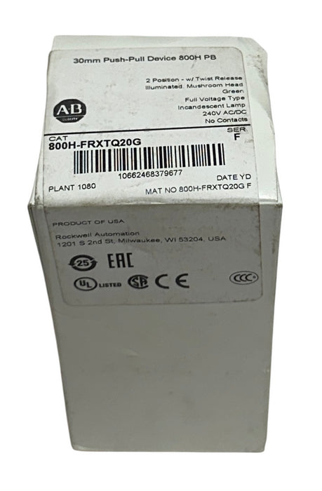 ALLEN BRADLEY 800H-FRXTQ20G /F ILLUMINATED PUSH-PULL DEVICE 30mm GREEN 240V NSMP