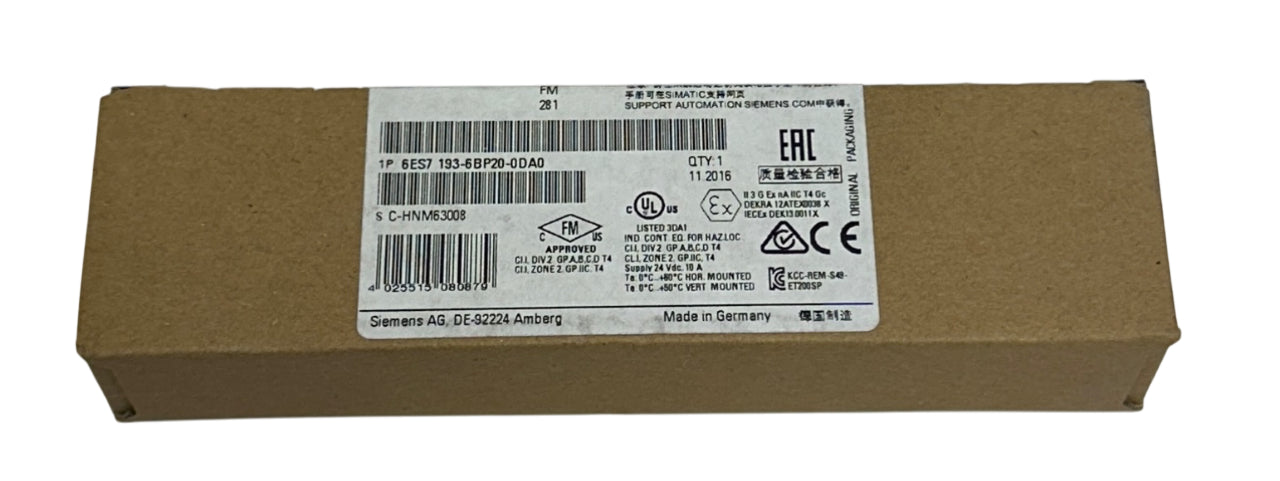 5 SIEMENS 6ES7 193-6BP20-0DA0 SIMATIC ET200SP BASE UNITS 24VDC PUSH-IN 10A NSFS