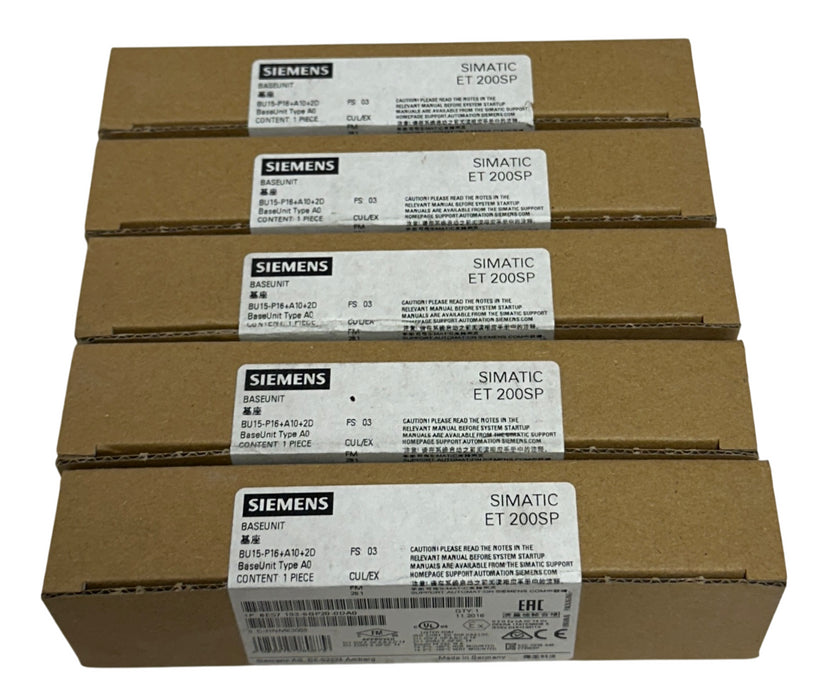 5 SIEMENS 6ES7 193-6BP20-0DA0 SIMATIC ET200SP BASE UNITS 24VDC PUSH-IN 10A NSFS