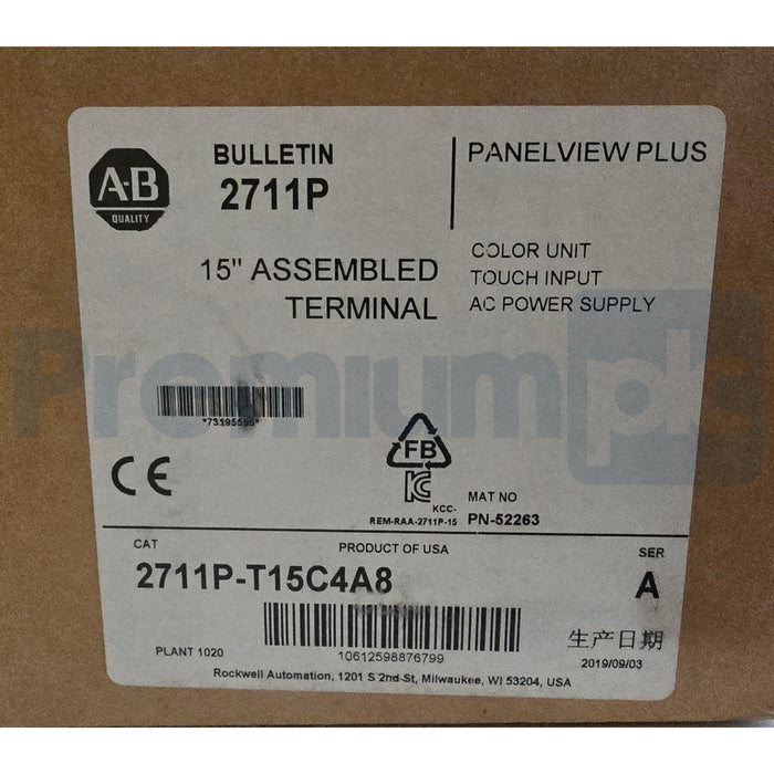 ALLEN BRADLEY 2711P-T15C4A8 / A PanelView Plus 6 1500 COLOR TERMINAL 15" NSMP