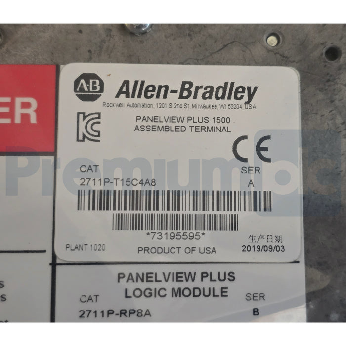 ALLEN BRADLEY 2711P-T15C4A8 / A PanelView Plus 6 1500 COLOR TERMINAL 15" NSMP