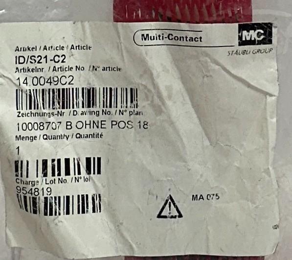 STAUBLI Multi-Contact ID/S21-C2 / 14.0049C2 ELECTRICAL CONNECTOR 800A M20 NSMP