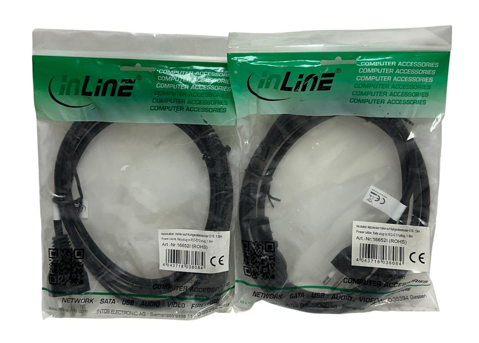2 INLINE 16652I POWER CABLES ITALY PLUG TO IEC-C13 PLUG 1.8M LENGTH NSMP