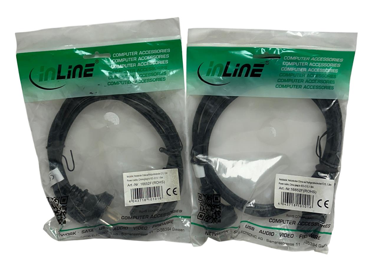2 INLINE 16652F POWER CABLES CHINA PLUG TO IEC-C13 1.8M LENGTH NSMP