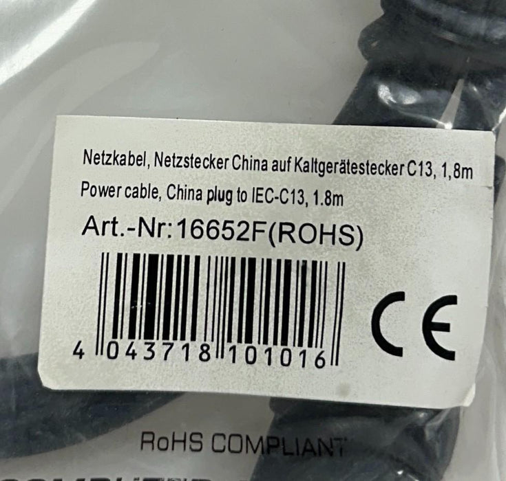 2 INLINE 16652F POWER CABLES CHINA PLUG TO IEC-C13 1.8M LENGTH NSMP