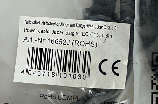 2 INLINE 16652J POWER CABLES JAPAN PLUG TO IEC-C13 1.8M LENGTH NSMP