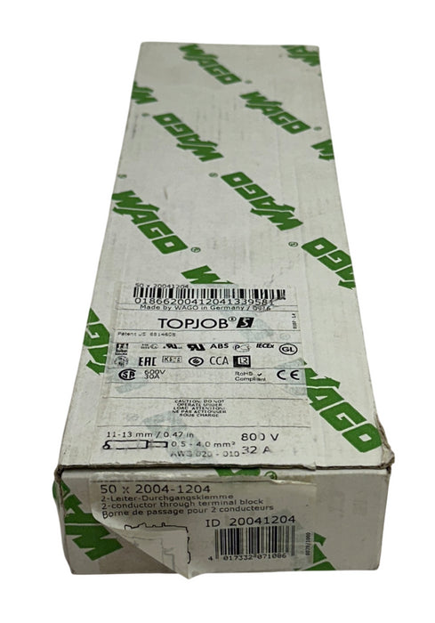 50 WAGO 2004-1204 / 20041204 TOPJOB S 2-CONDUCTOR THROUGH TERMINAL BLOCKS NSMP