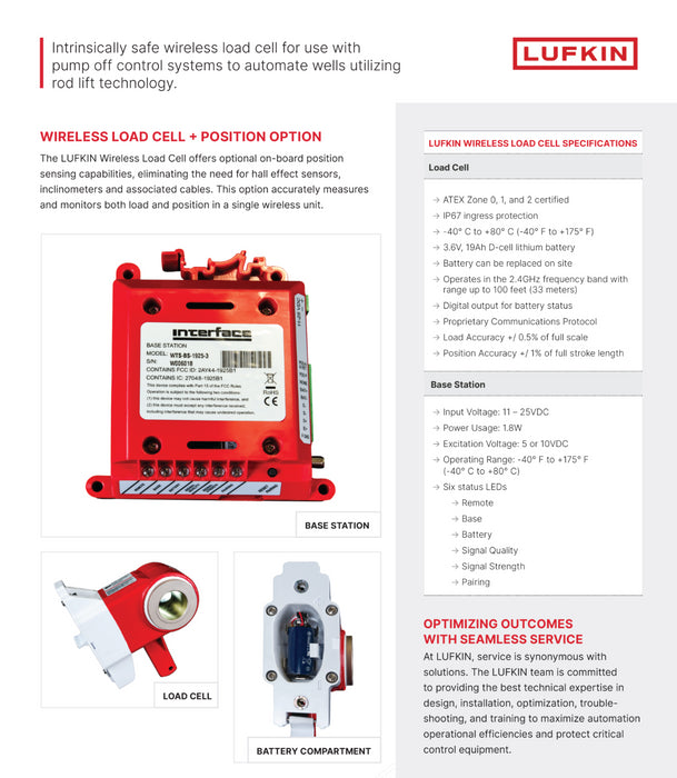LUFKIN INTERFACE 1925FXE-30K WIRELESS POLISHED ROD LOAD CELL + POSITION NSMP