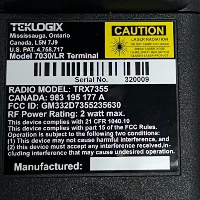 TEKLOGIX 7030/LR / TRX7355 HANDHELD TERMINAL BARCODE SCANNER KEYPAD RADIO NSNP