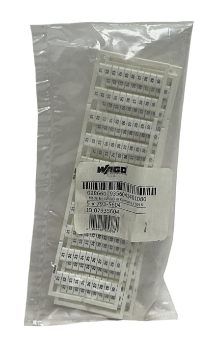 5 WAGO 793-5604 / 07935604 WMB MARKING CARDS 21-30 SNAP-ON STRETCHABLE NSFS