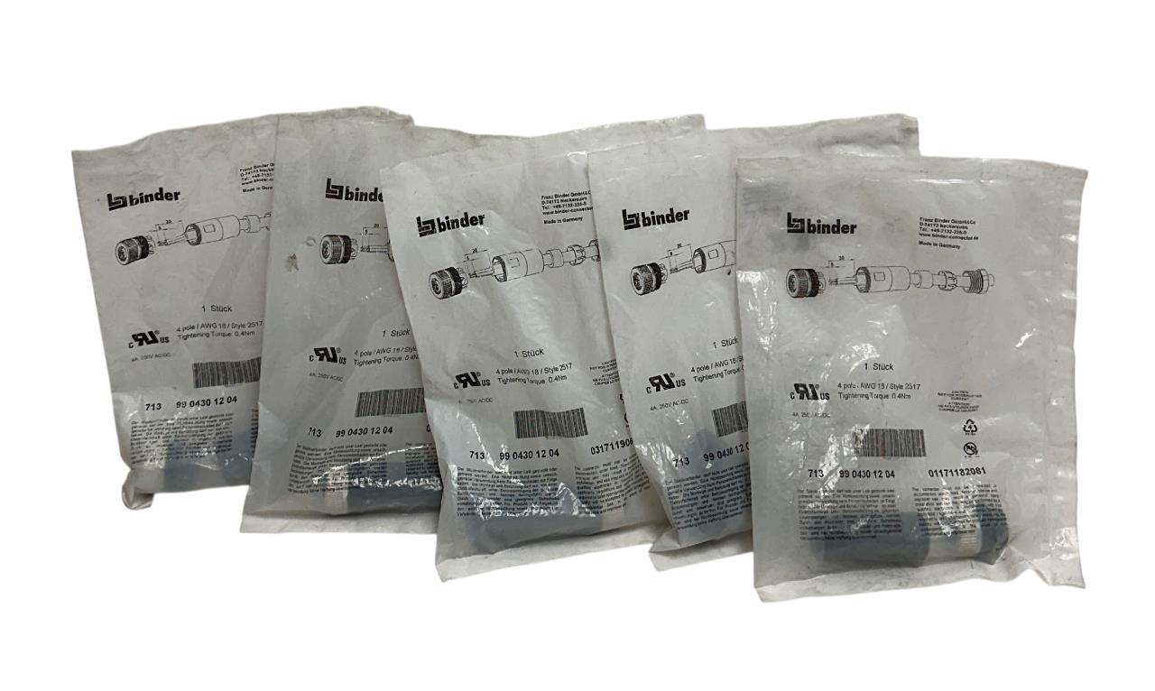 5 BINDER 99 0430 12 04 / 9904301204 CABLE CONNECTORS SERIES 713 4-POLE NSFS