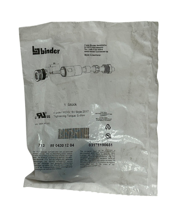 5 BINDER 99 0430 12 04 / 9904301204 CABLE CONNECTORS SERIES 713 4-POLE NSFS