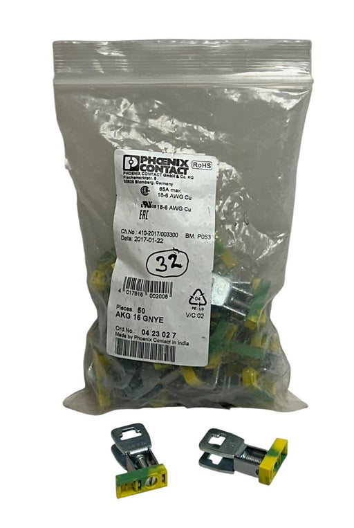 32 PHOENIX CONTACT AKG 16 GNYE / 0423027 CONNECTION TERMINAL BLOCKS 65A NSMP