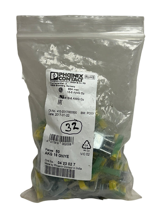 32 PHOENIX CONTACT AKG 16 GNYE / 0423027 CONNECTION TERMINAL BLOCKS 65A NSMP