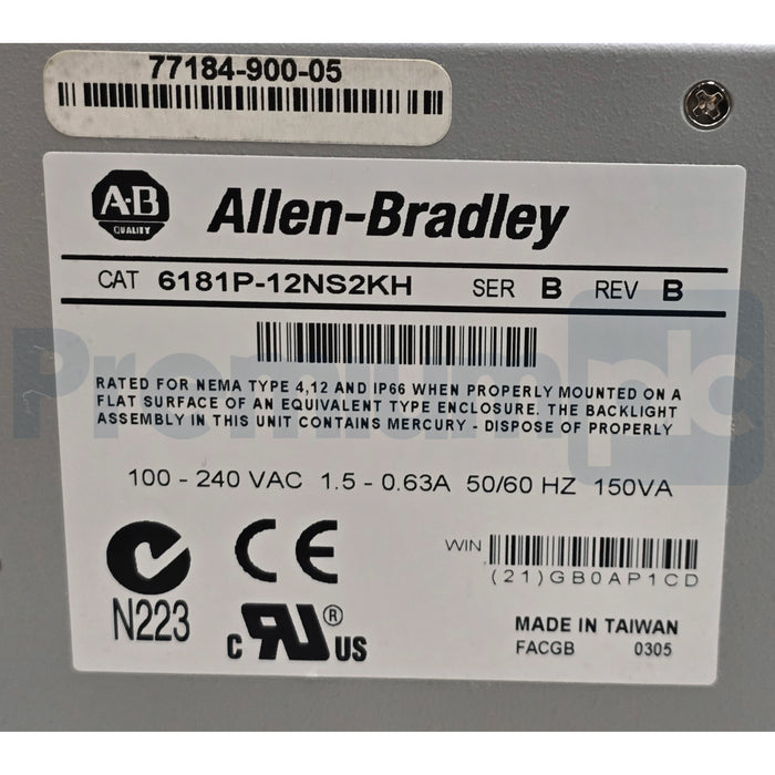 ALLEN BRADLEY 6181P-12NS2KH /B VersaView 1200P INDUSTRIAL COMPUTER 12" NSMP