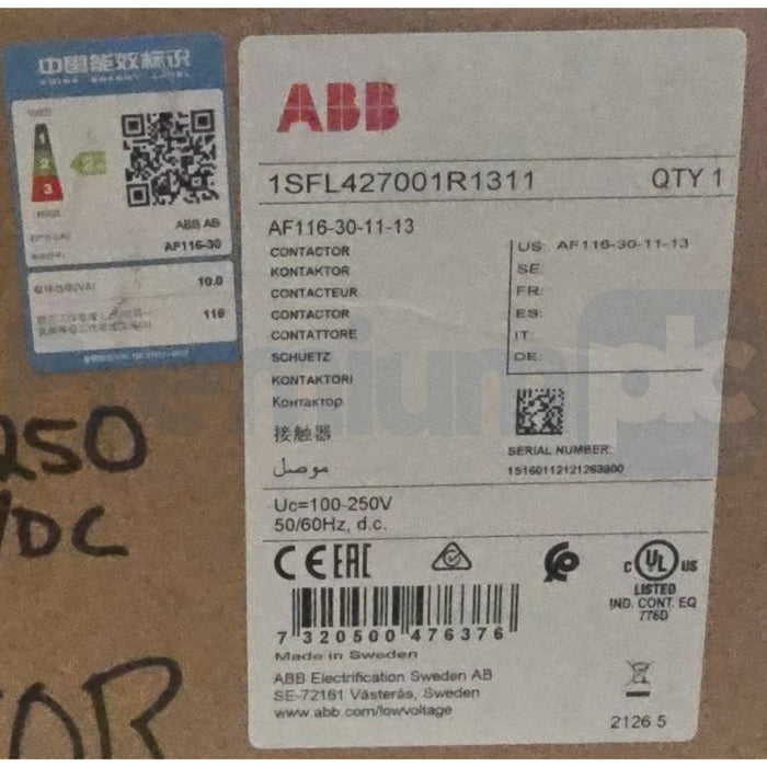 ABB AF116-30-11-13 / AF116-30 3-P CONTACTOR N/O 100-250V 1SFL427001R1311 NSMP