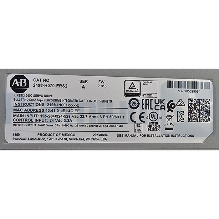 ALLEN BRADLEY 2198-H070-ERS2 /A Kinetix 5500 SERVO DRIVE F/W 7.013 MFD 2023 NSMP