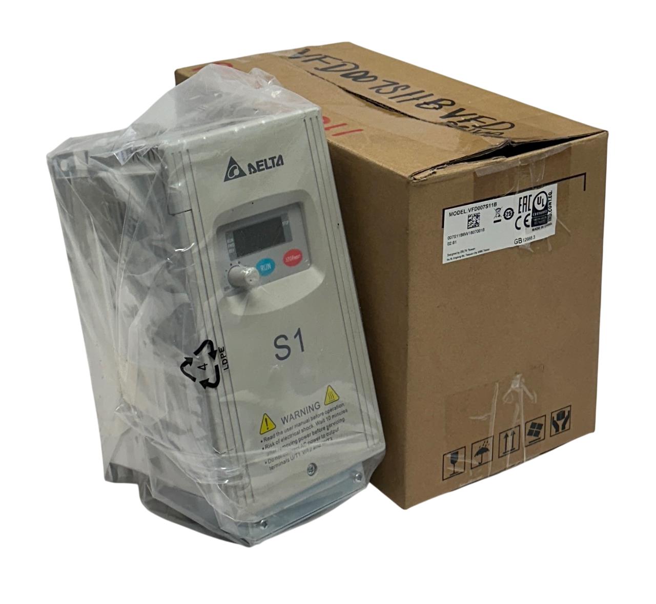 DELTA VFD007S11B S SERIES VARIABLE FREQUENCY DRIVE 0.75kW/1.0HP S1 100-120V NSMP