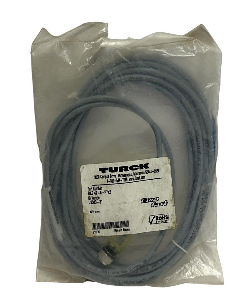TURCK RKE 4T-5-P7X2 / U2283-31 EUROFAST SINGLE-ENDED CORDSET 30V 5M NSMP
