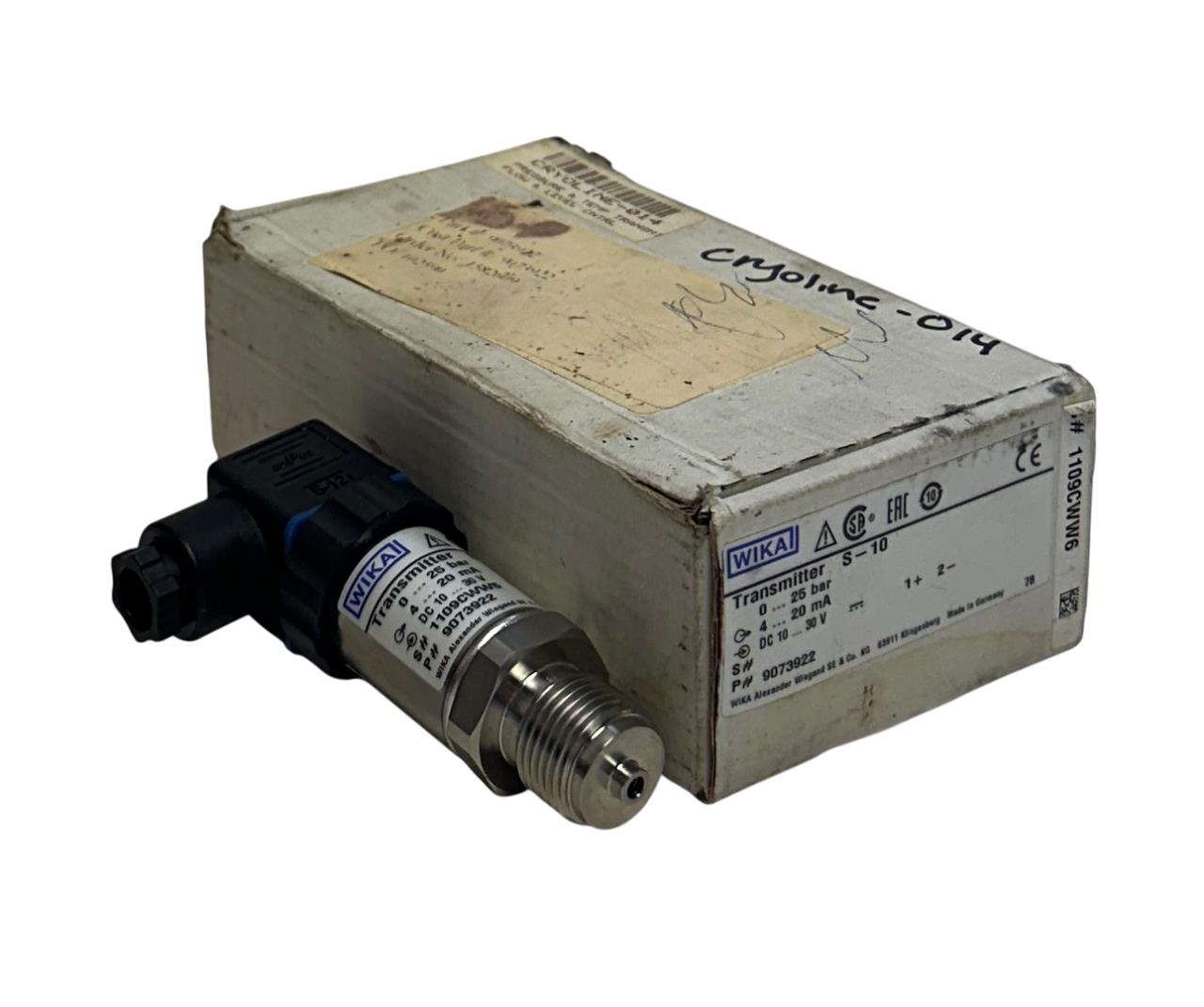 WIKA S-10 / 9073922 PRESSURE TRANSMITTER 10-30VDC 0-25BAR 4-20mA OEM NSNP *