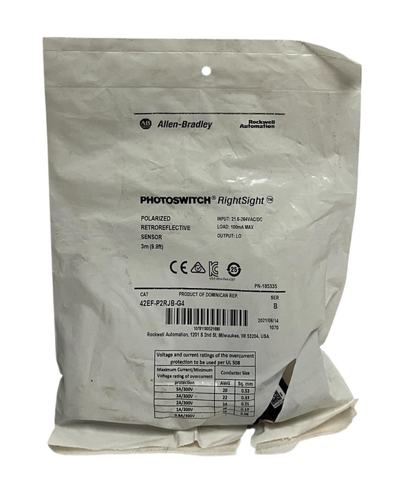 ALLEN BRADLEY 42EF-P2RJB-G4 /B PHOTOSWITCH RightSight POLARIZED SENSOR 3M NSMP