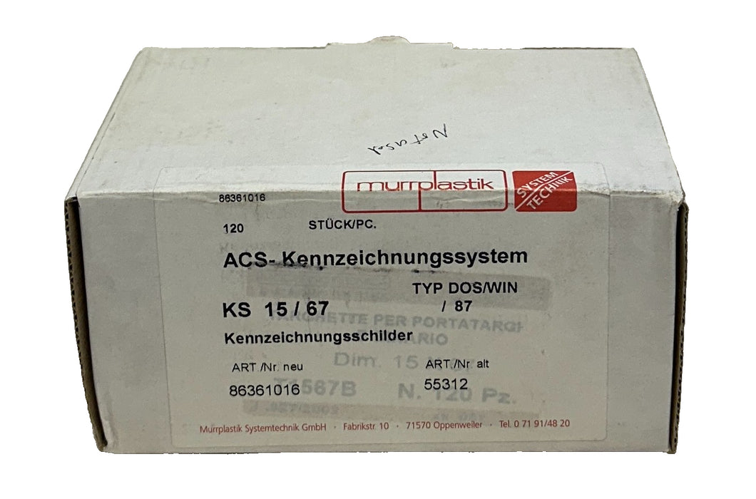 120 MURRPLASTIK 86361016 / MP86361016 / KS 15/67 LABELING PLATES 55312 OEM NSMP