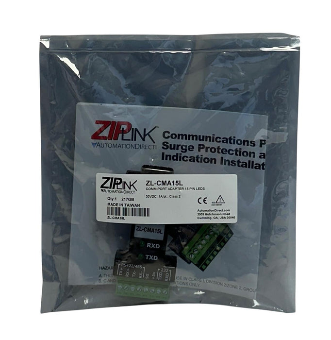 AUTOMATIONDIRECT ZIPLink ZL-CMA15L / ZLCMA15L COMM PORT ADAPTER 15-PIN LEDS NSFS