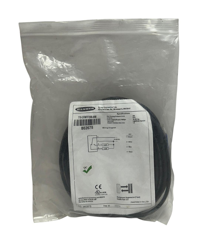 BANNER T18-2VNFF200-9M / 802678 WASHDOWN SENSOR / HARSH ENVIRONMENTS 200mm NSMP