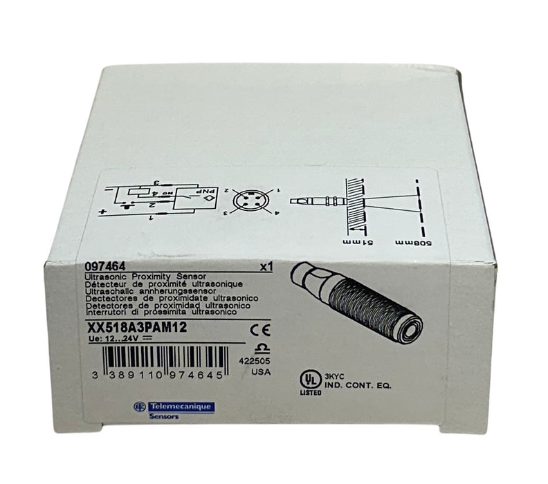 TELEMECANIQUE XX518A3PAM12 ULTRASONIC PROXIMITY SENSOR 12-24VDC M12 097464 NSMP