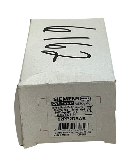 SIEMENS 52PP2DRAB Oil Tight PUSH-PULL OPERATOR PUSH BUTTON 24V RED 2-POS NSMP