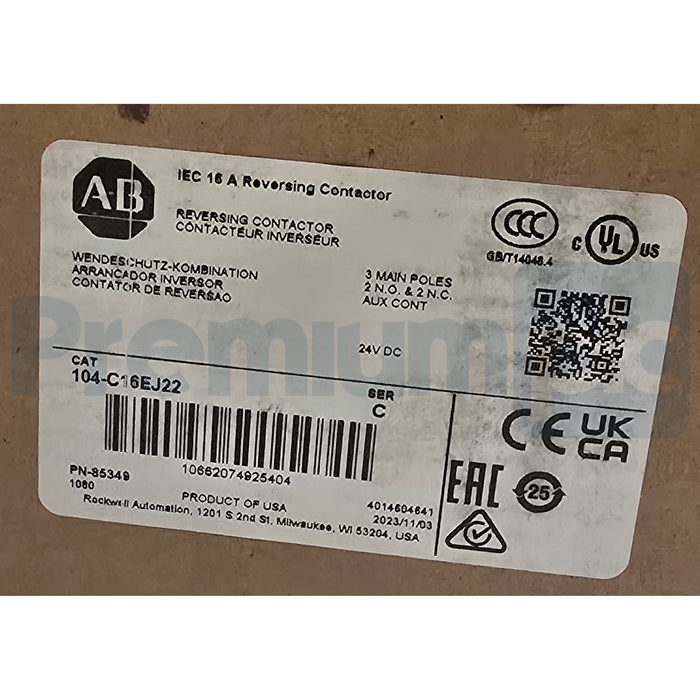 Allen Bradley 104-C16EJ22 /C 104-C Reversing Contactor 16A 3P 24V/DC Coil NSMP