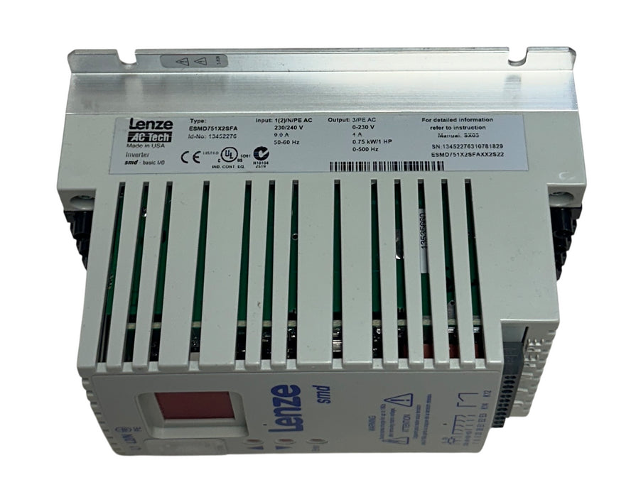 LENZE AC TECH ESMD751X2SFA / 13452276 SMD INVERTER DRIVE 0.75kW/1.0HP NSMP *READ