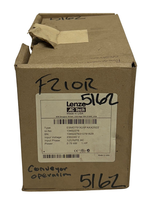 LENZE AC TECH ESMD751X2SFA / 13452276 SMD INVERTER DRIVE 0.75kW/1.0HP NSMP *READ