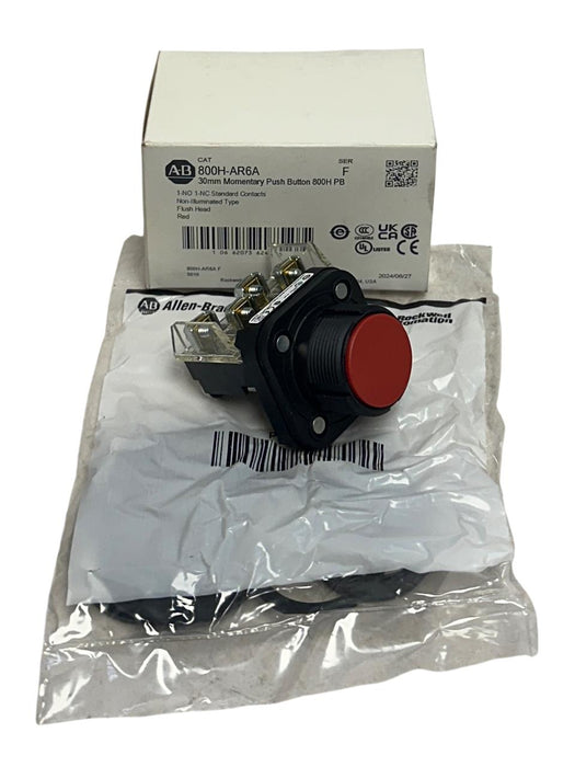 ALLEN BRADLEY 800H-AR6A /F 30mm MOMENTARY PUSH BUTTON 800H PB FLUSH RED NSMP